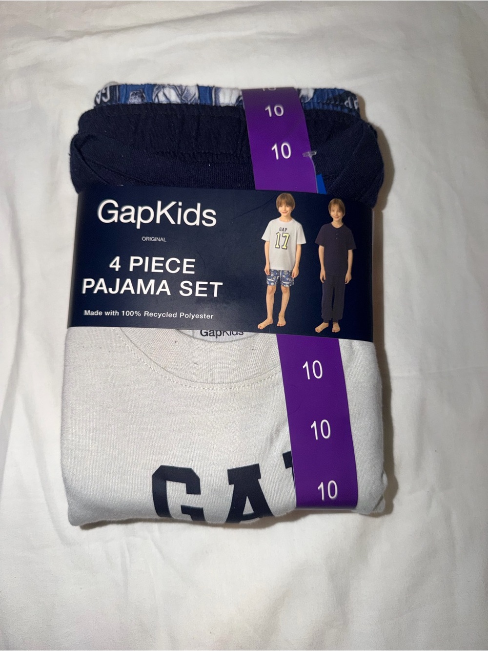 GAP Kids 4-Piece Pajama Set in White and Navy